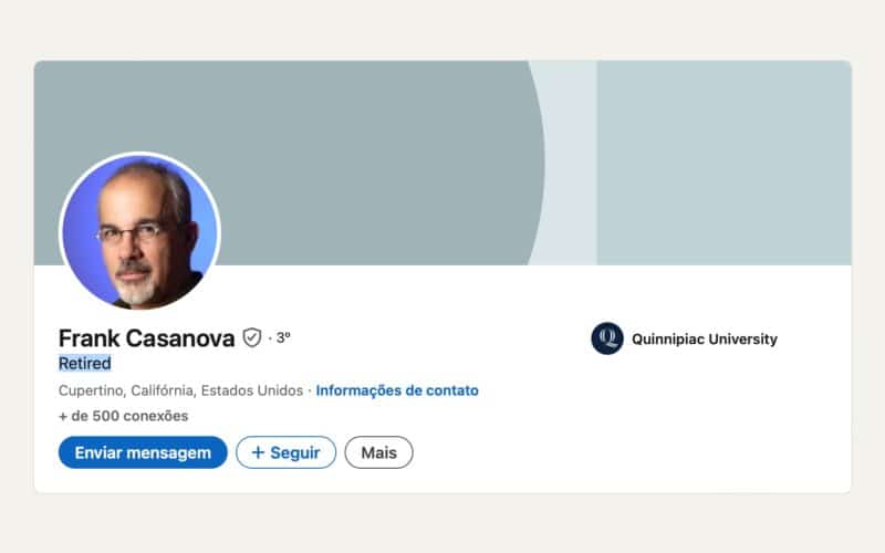 Página do LinkedIn de Frank Casanova