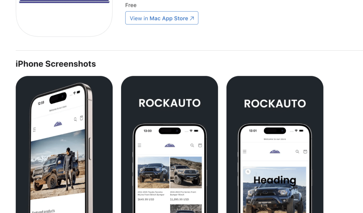 App falso do site de venda de peças automotivas RockAuto