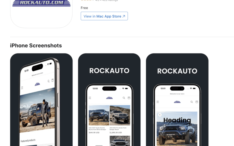 App falso do site de venda de peças automotivas RockAuto