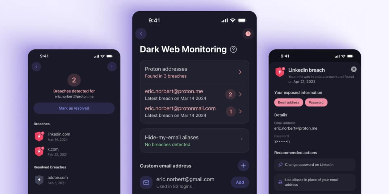 Monitoramento da Dark Web do Proton Pass Monitor