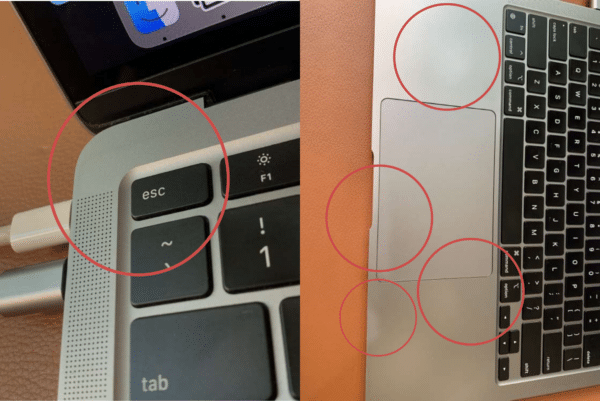 MacBook Air com teclado, trackpad e carcaça desgastados