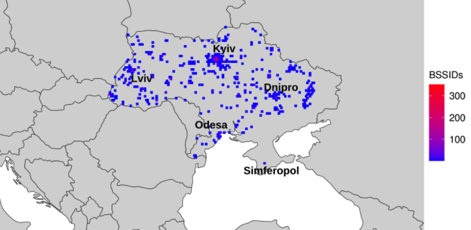Mapa Stalink na Ucrânia