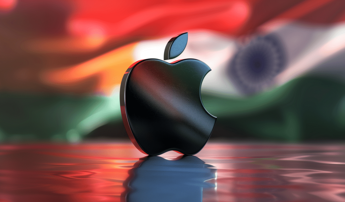 Logo da Apple com a bandeira da Índia ao fundo