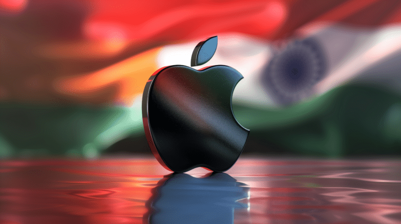 Logo da Apple com a bandeira da Índia ao fundo