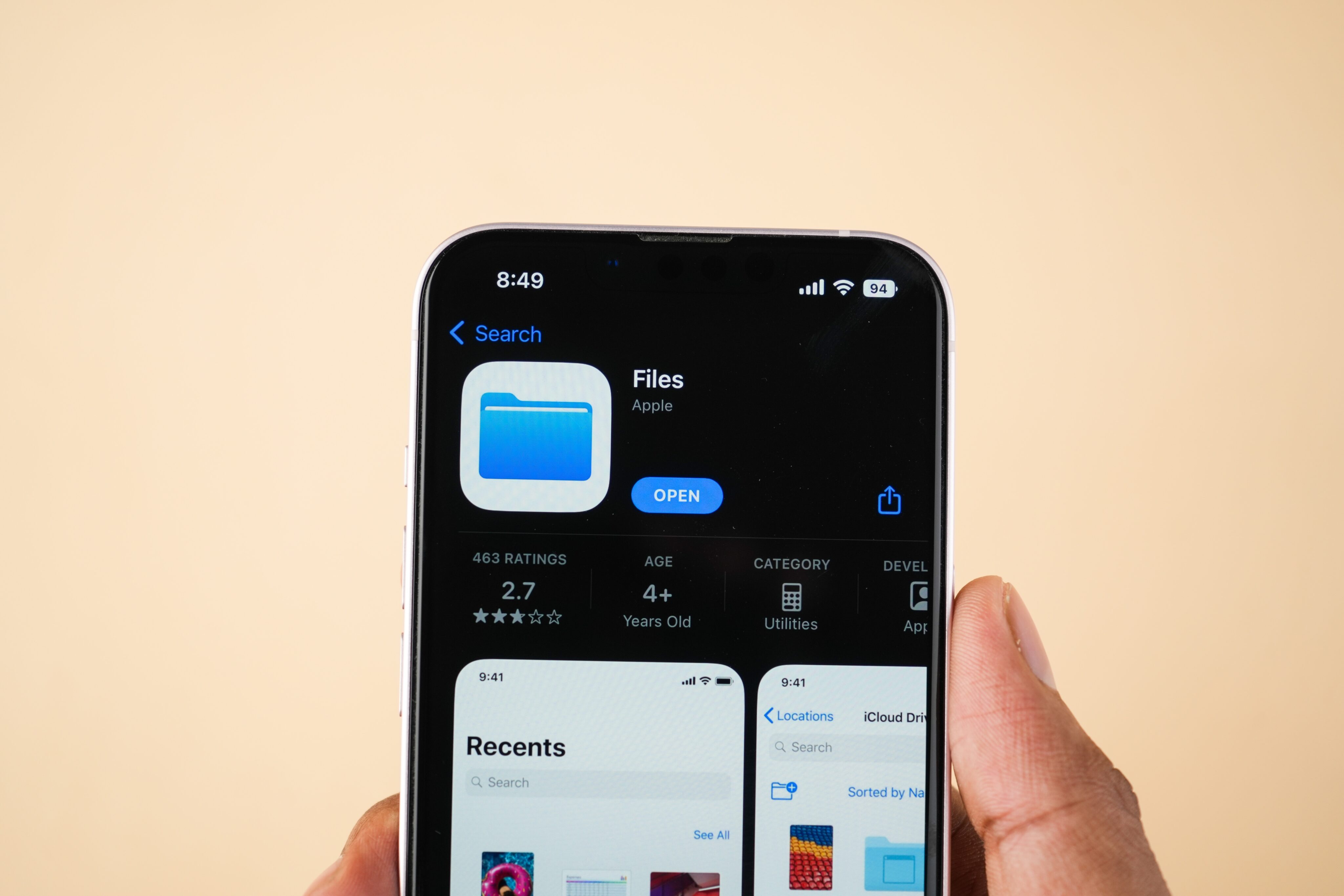 App Arquivos no iPhone