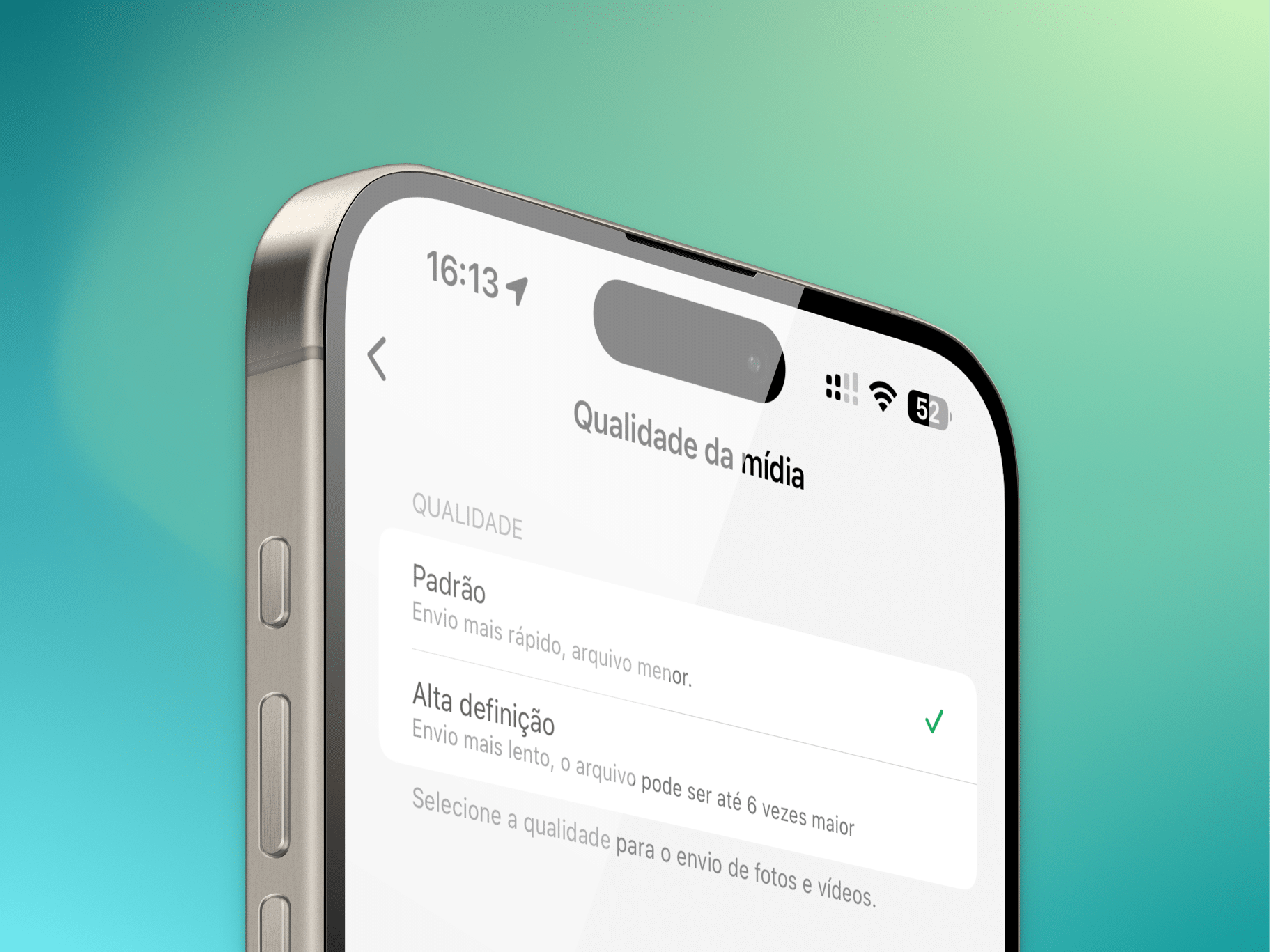 Escolhendo padrão de mídia no WhatsApp
