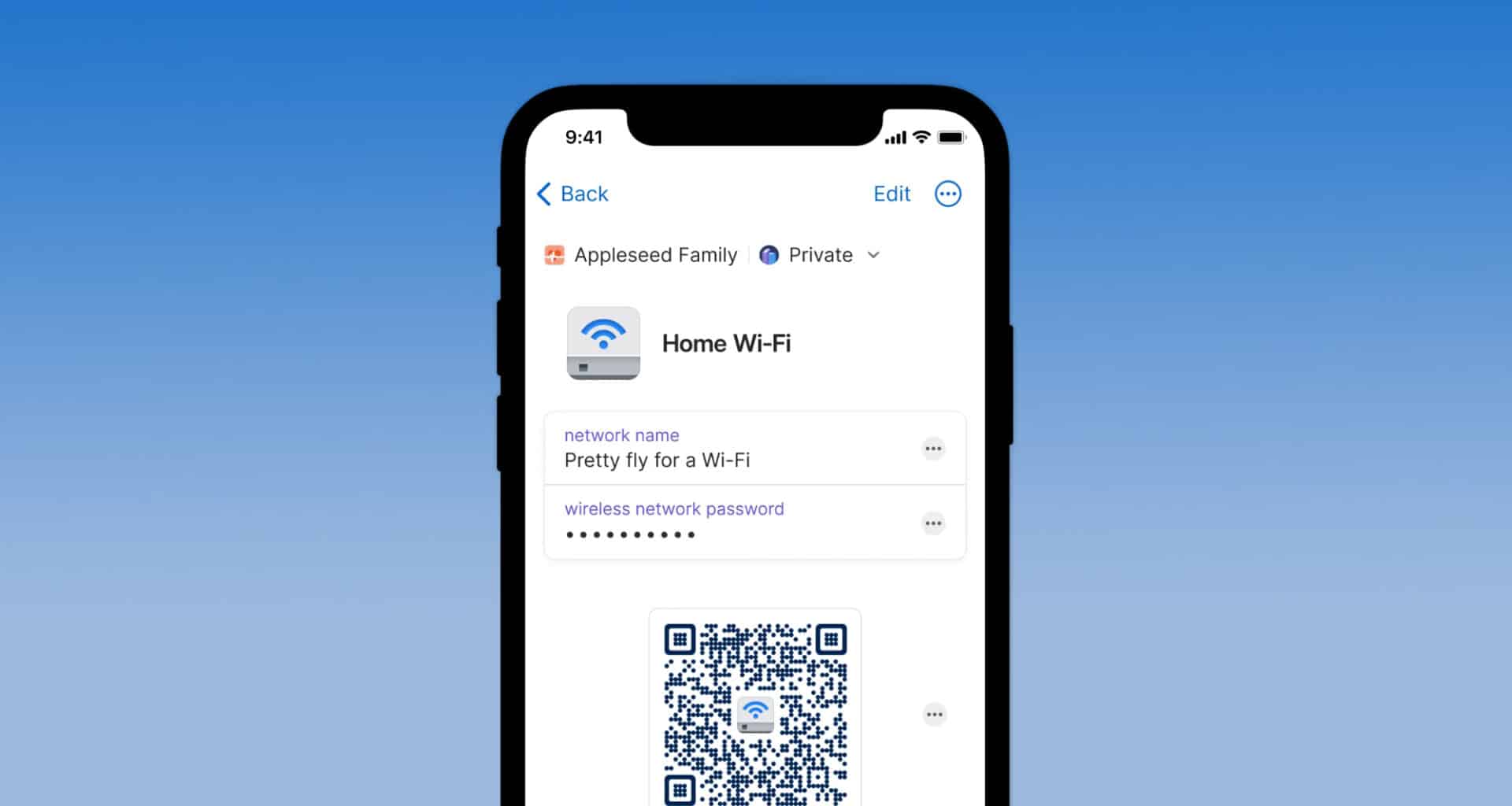 QR code para Wi-Fi no 1Password
