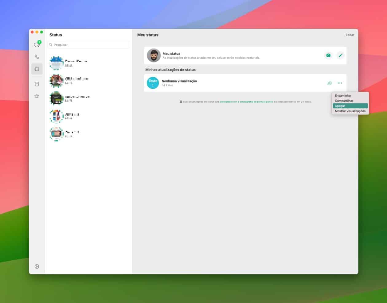 Apagar Status do WhatsApp pelo Mac