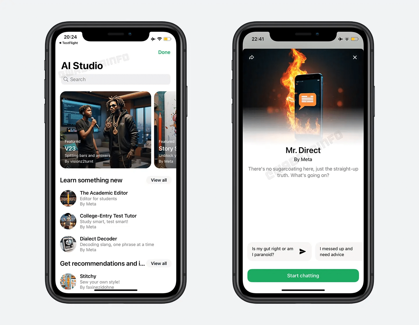 Testes do AI Studio no WhatsApp para iOS