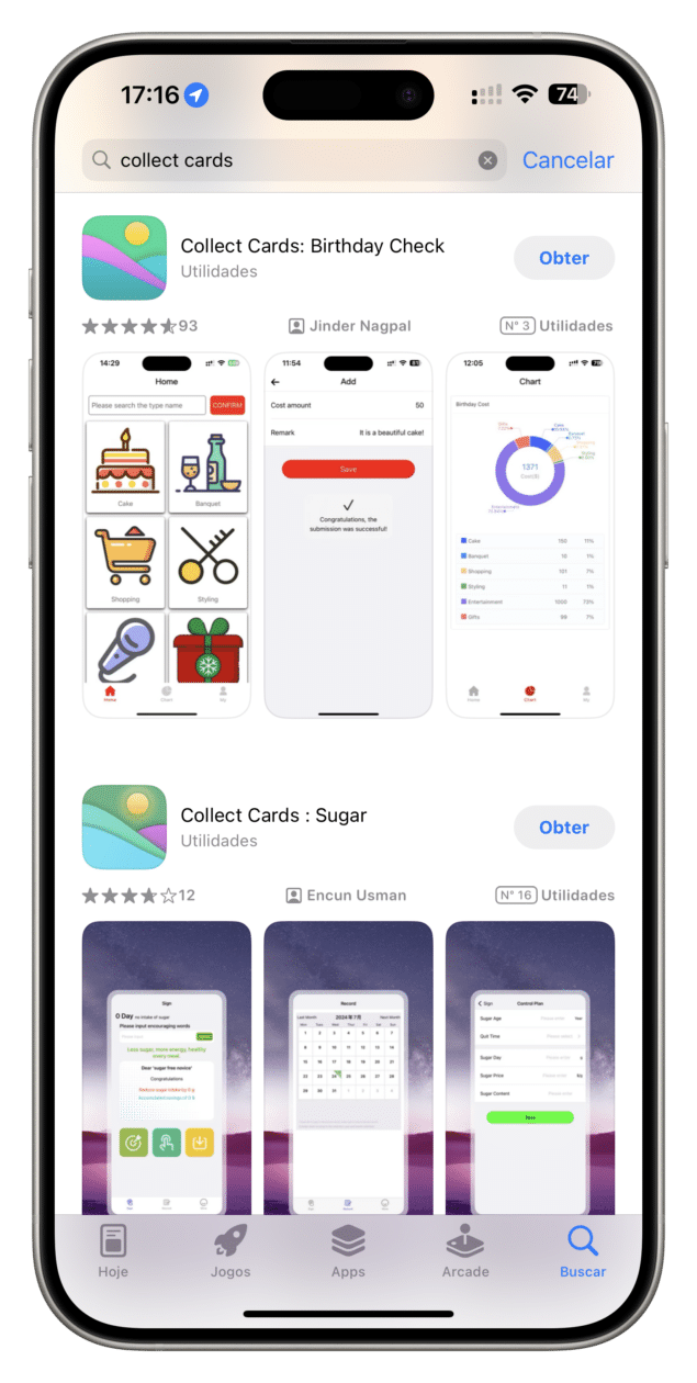 Aplicativos Collect Cards na App Store