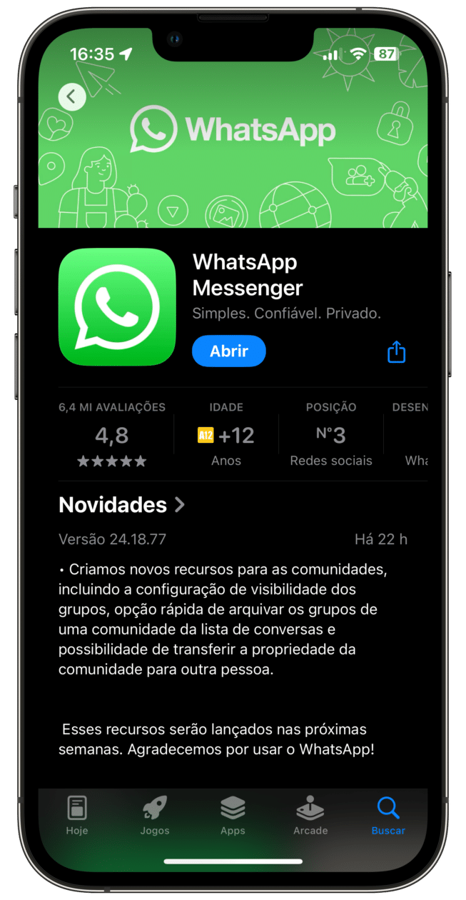Atualização do WhatsApp