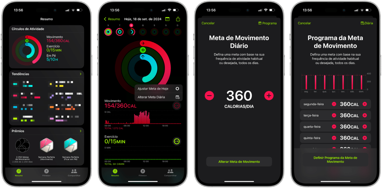 Ajustando metas de atividade do Apple Watch