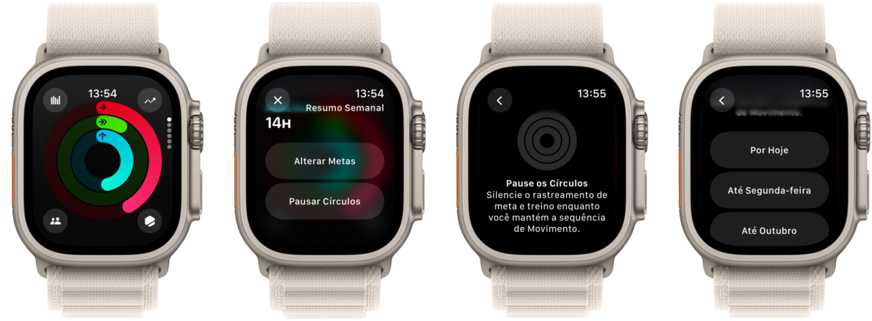 Pausando círculos de atividade no Apple Watch