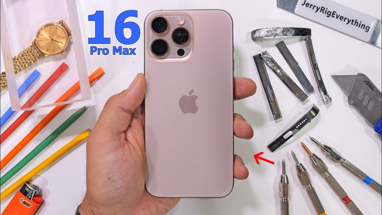 Teste de resistência do iPhone 16 Pro Max do JerryRigEverything