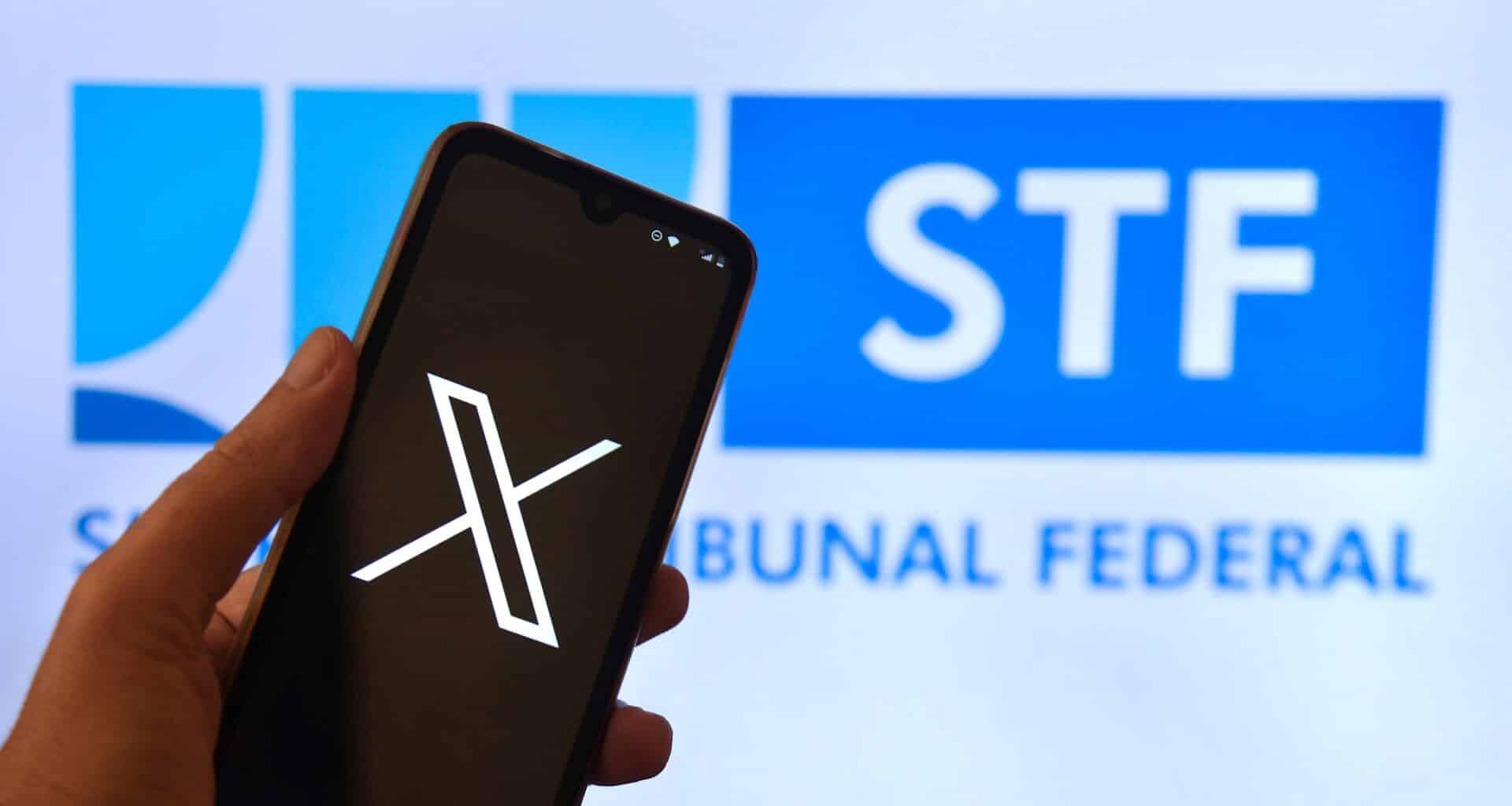 Logos do STF (Supremo Tribuinal Federal) e do X (ex-Twitter)