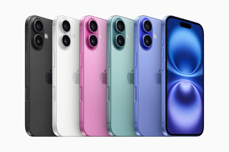 Linha com todas as cores dos iPhones 16