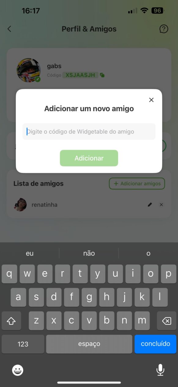 Widgetable Adicionar Amigos