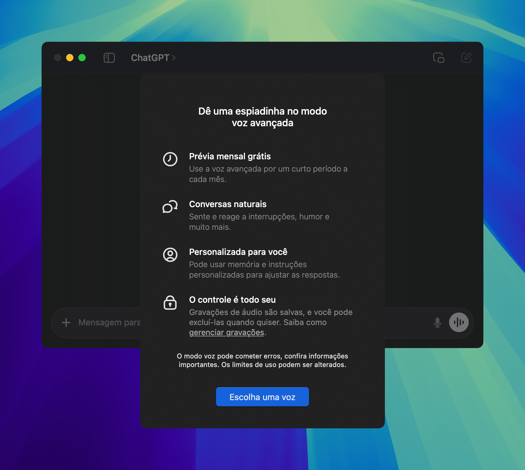 Modo de Voz Avançado do ChatGPT no macOS