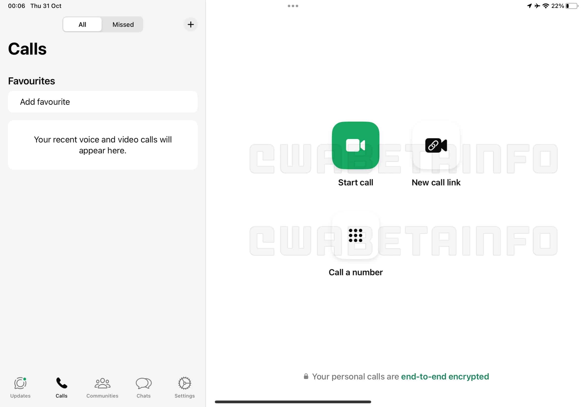 Dialer in WhatsApp for iPad