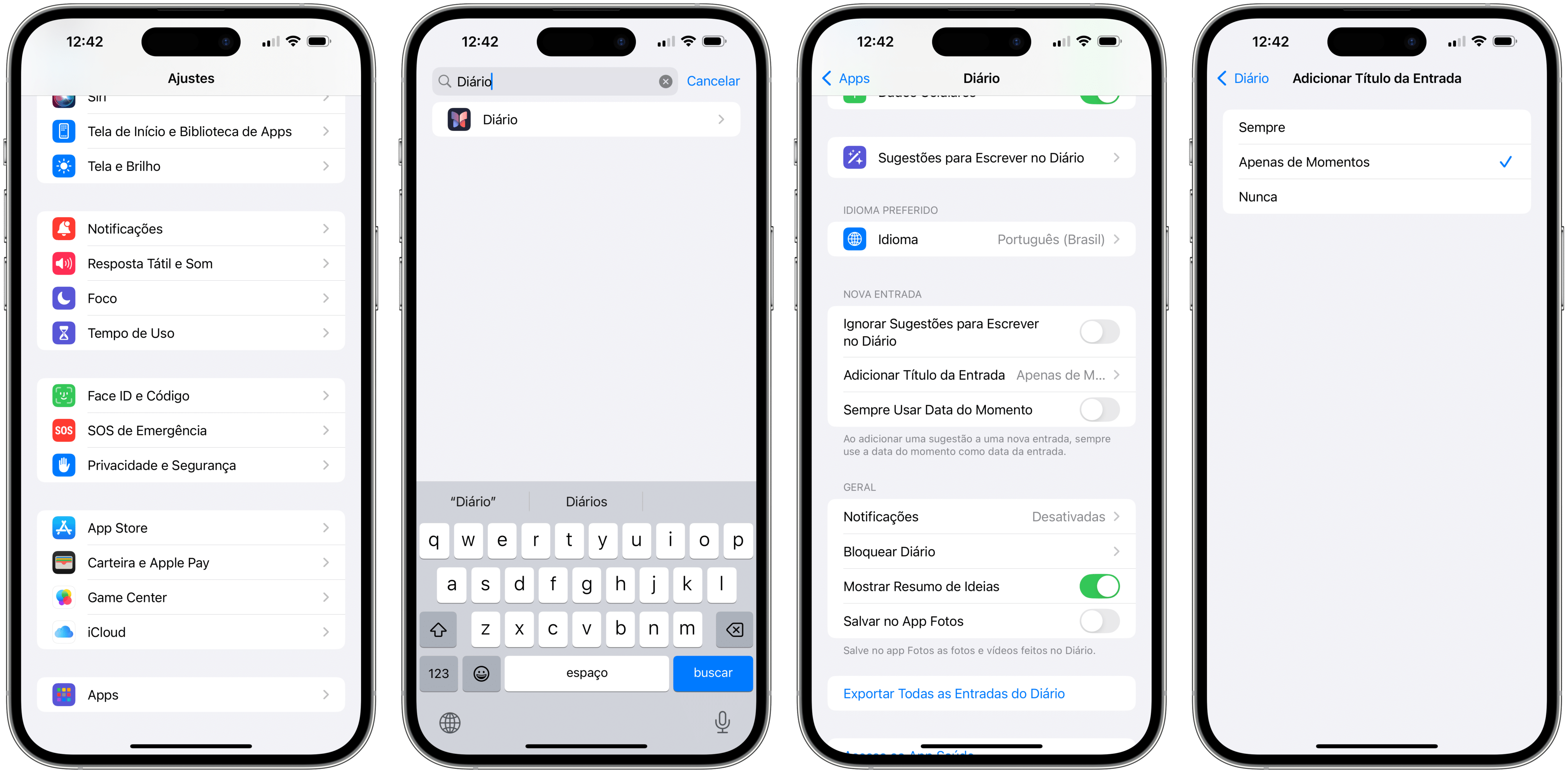 Títulos em entradas do Diário no iOS 18