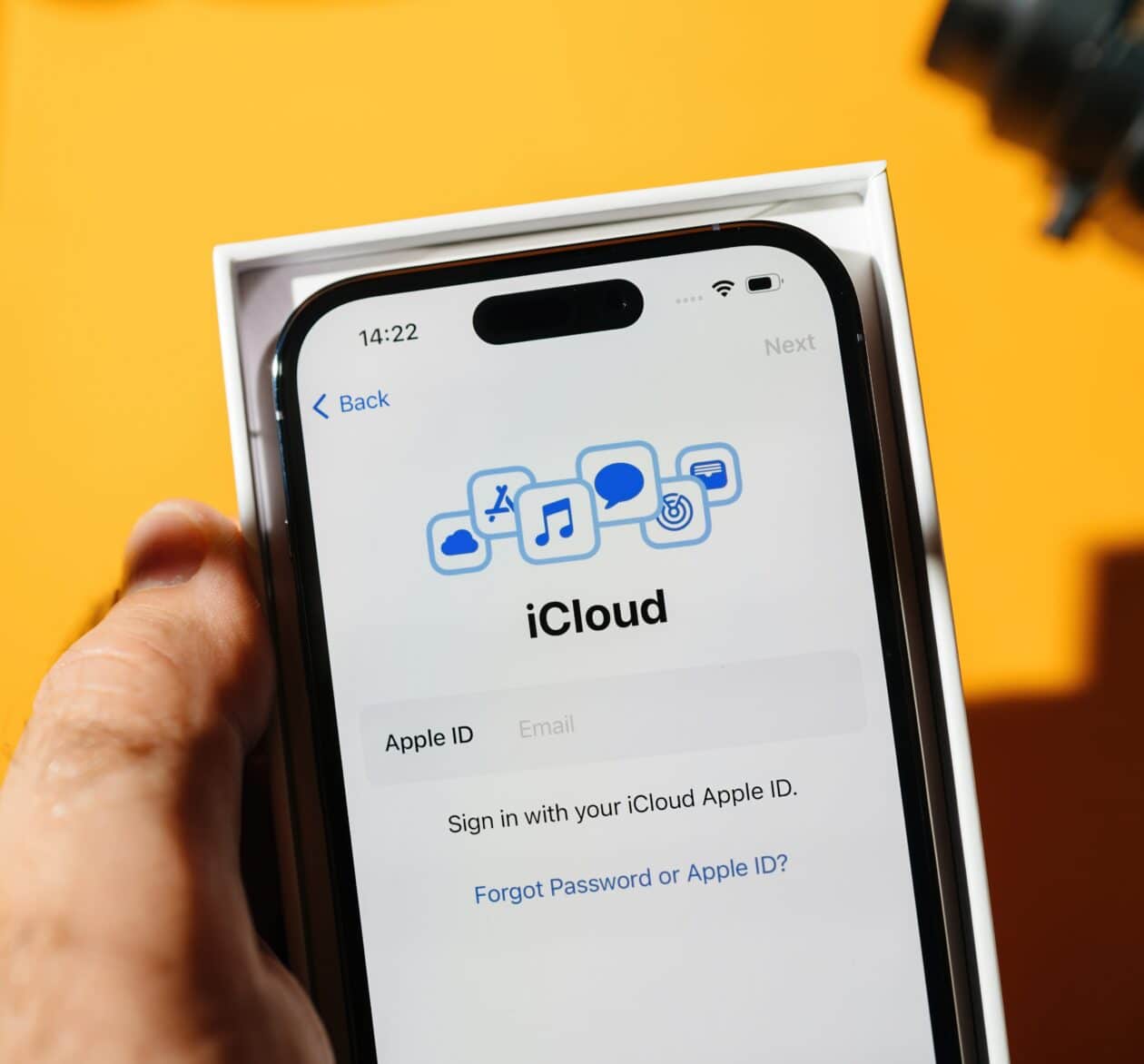 Tela do iCloud em um iPhone