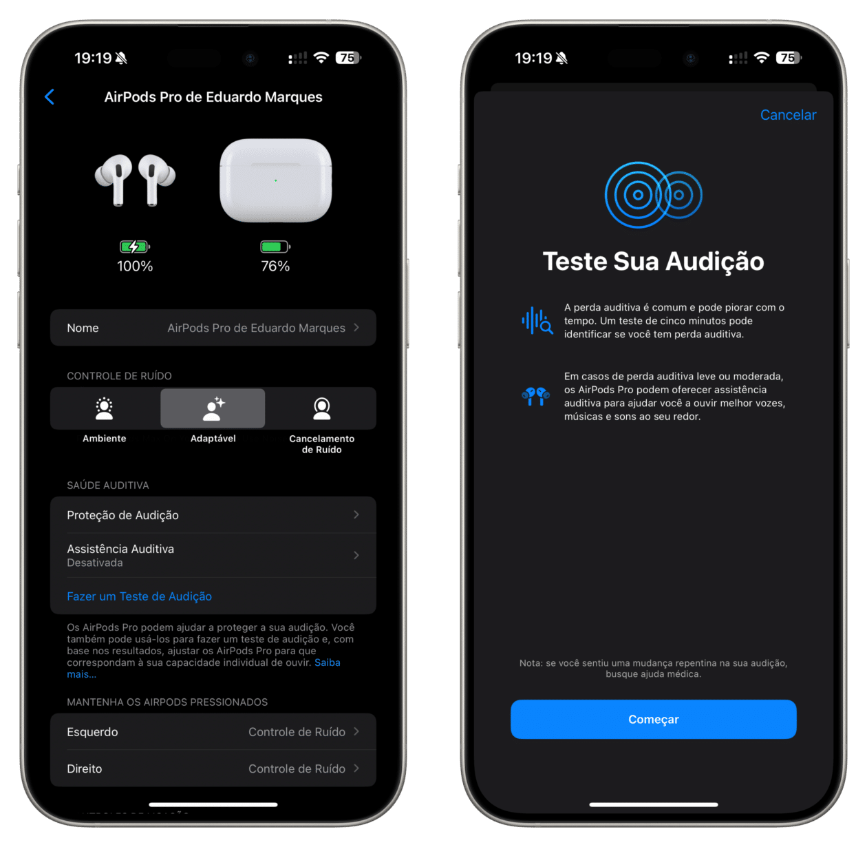 Teste auditivo com os AirPods Pro 2