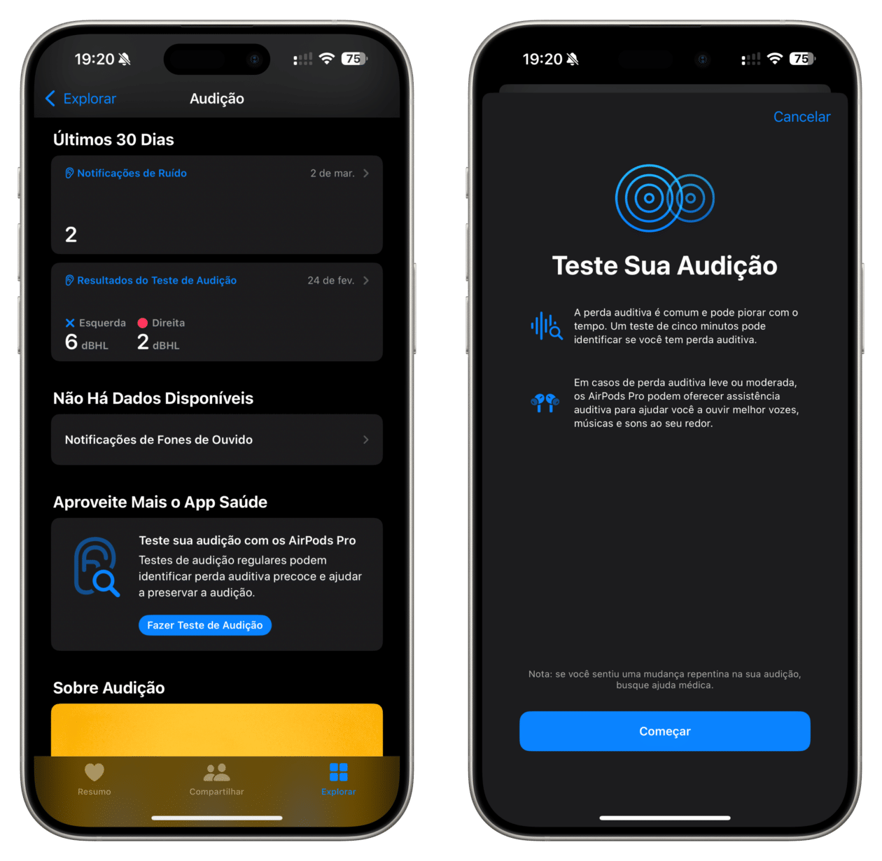 Teste auditivo com os AirPods Pro 2