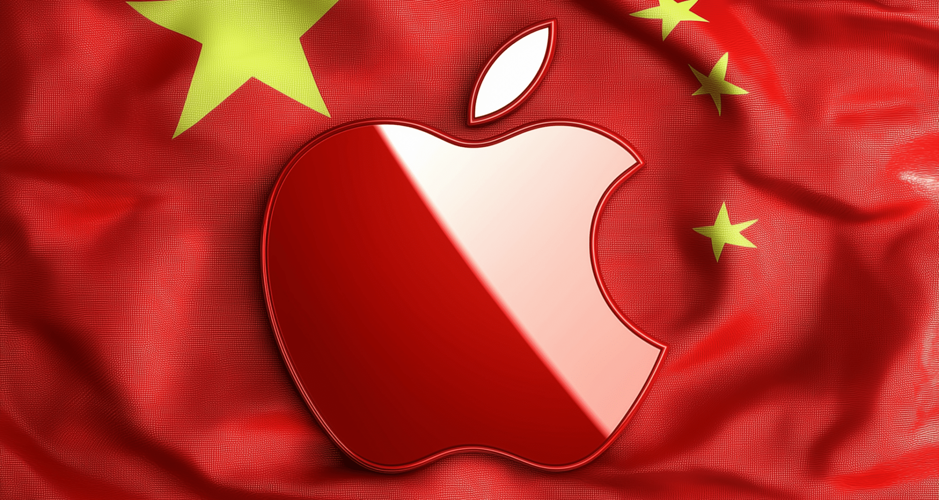 Logo da Apple e representação da bandeira da China