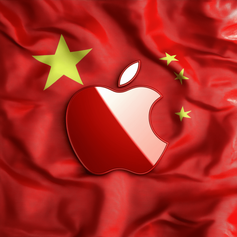Logo da Apple e representação da bandeira da China