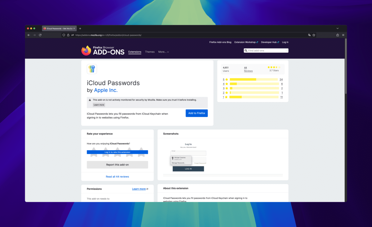 Extensão iCloud Passwords no Firefox