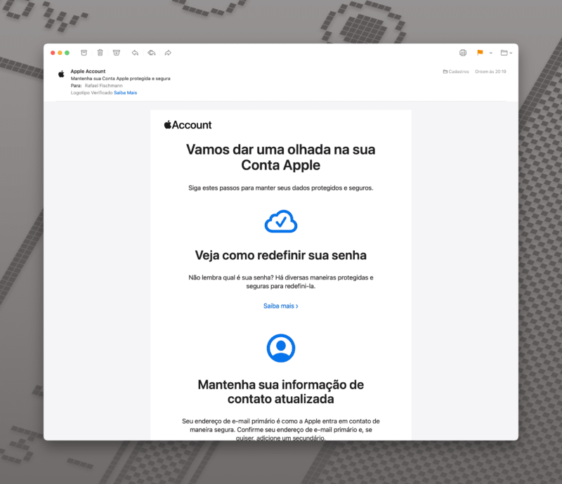 Email sobre a Conta Apple