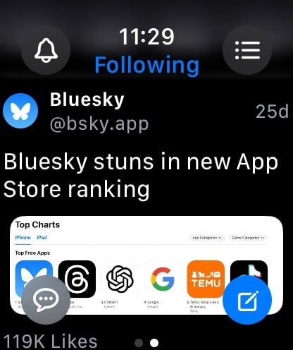 Butterfly Bluesky Apple Watch Feed 2