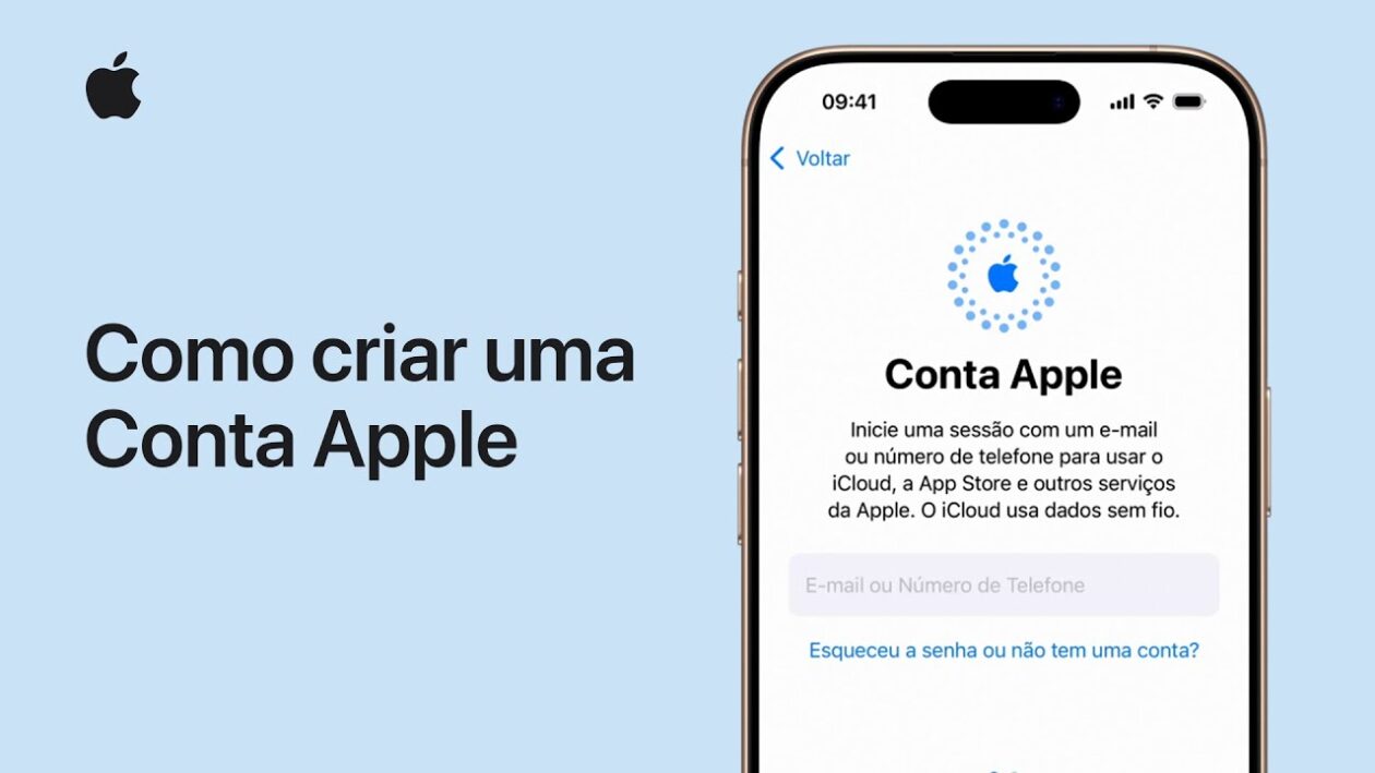 Vídeo de suporte da Apple que ensina a criar Conta Apple