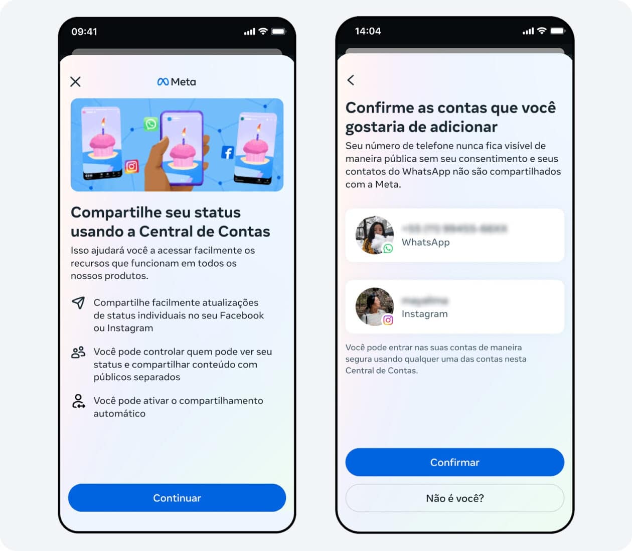 WhatsApp na Central de Contas da Meta