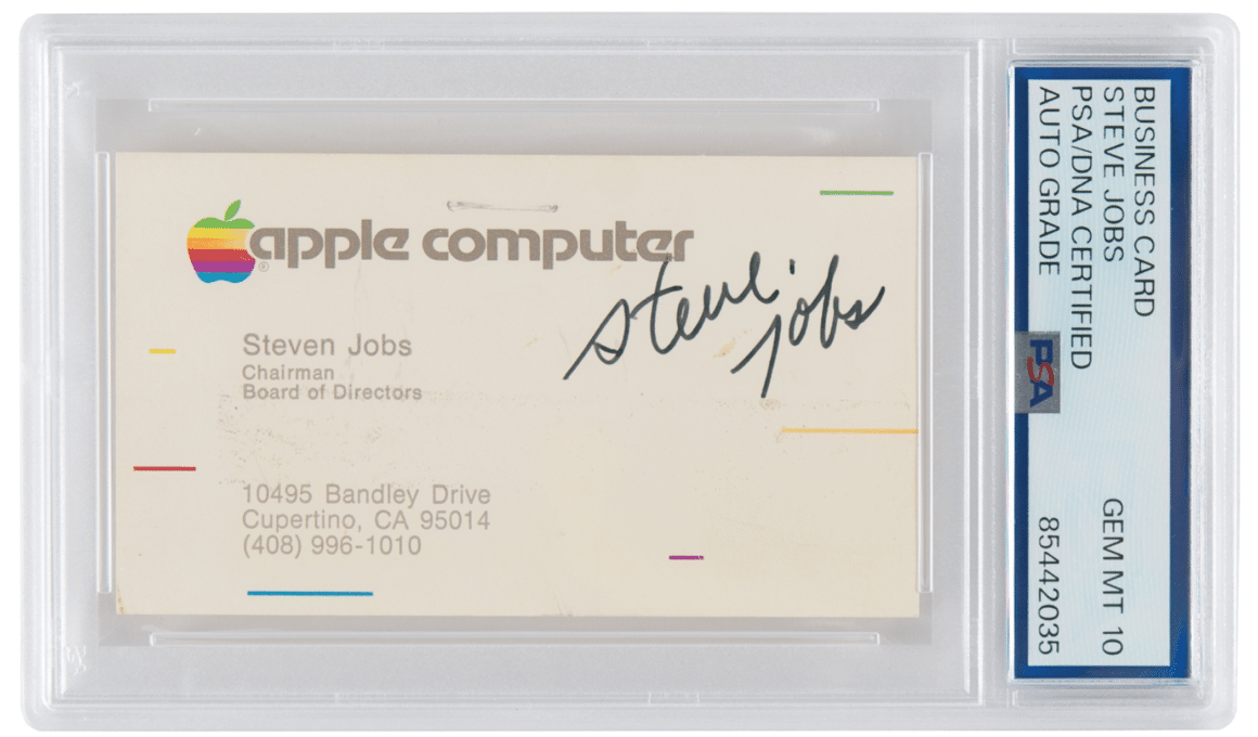 Cartão de visitas assinado por Steve Jobs