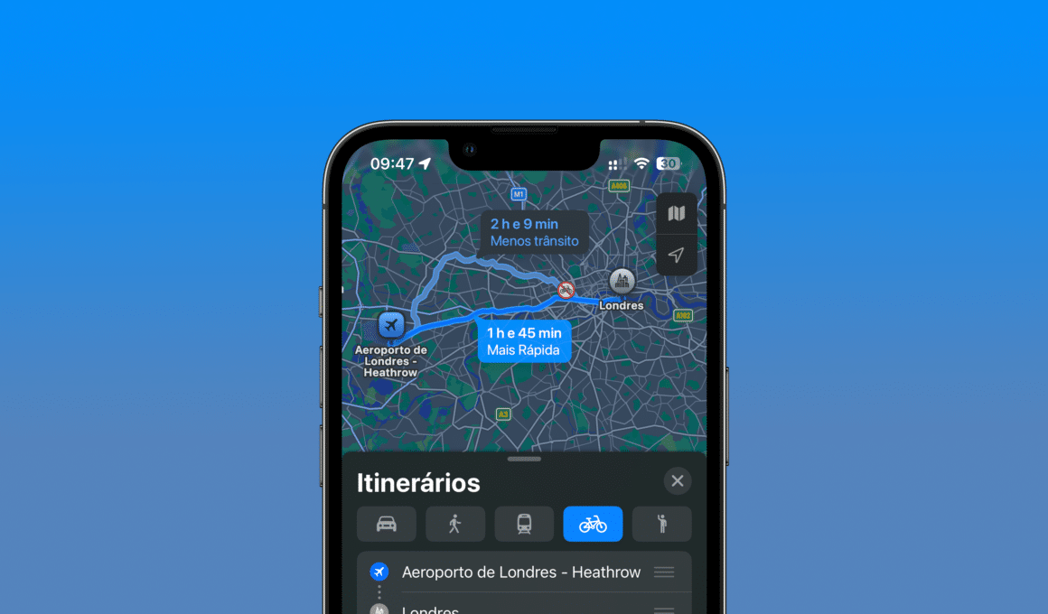 Itinerários de bicicleta no app Mapas