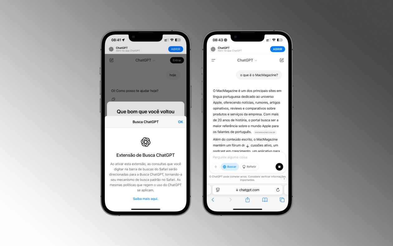 Agora é possível usar o ChatGPT como um buscador padrão do Safari no iOS