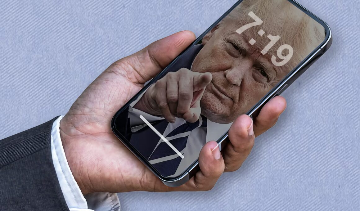 Donald Trump em um iPhone