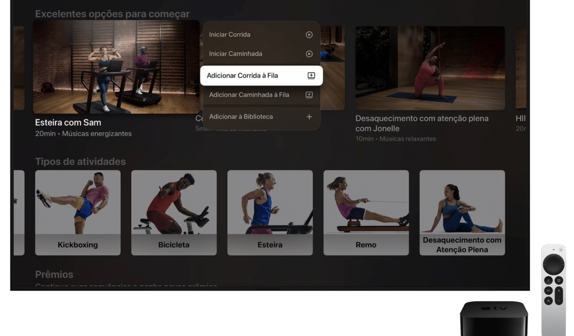 Adicionar exercício à fila no app Fitness da Apple TV