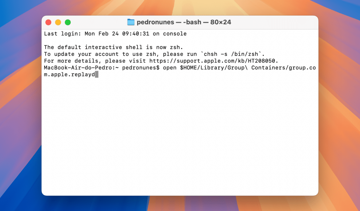 Comando no Terminal do Mac