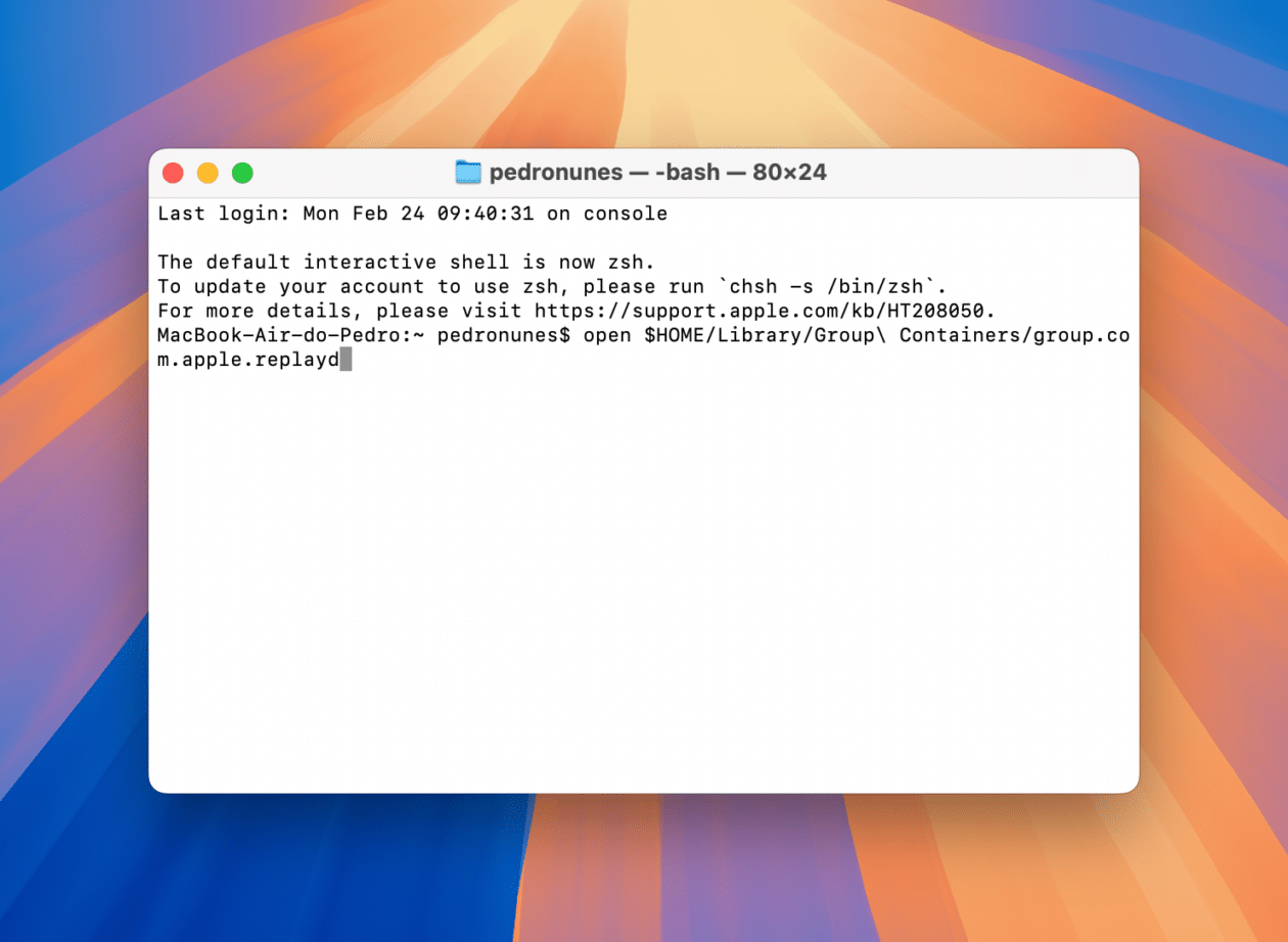 Comando no Terminal do Mac