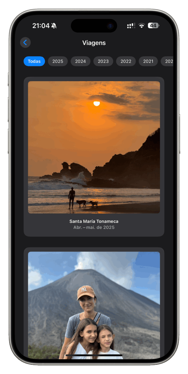 Fotos de viagens no app Fotos