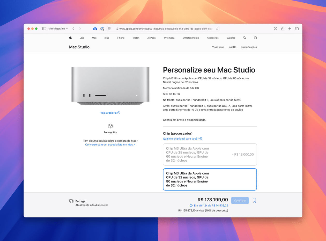 Preço do Mac Studio no Brasil
