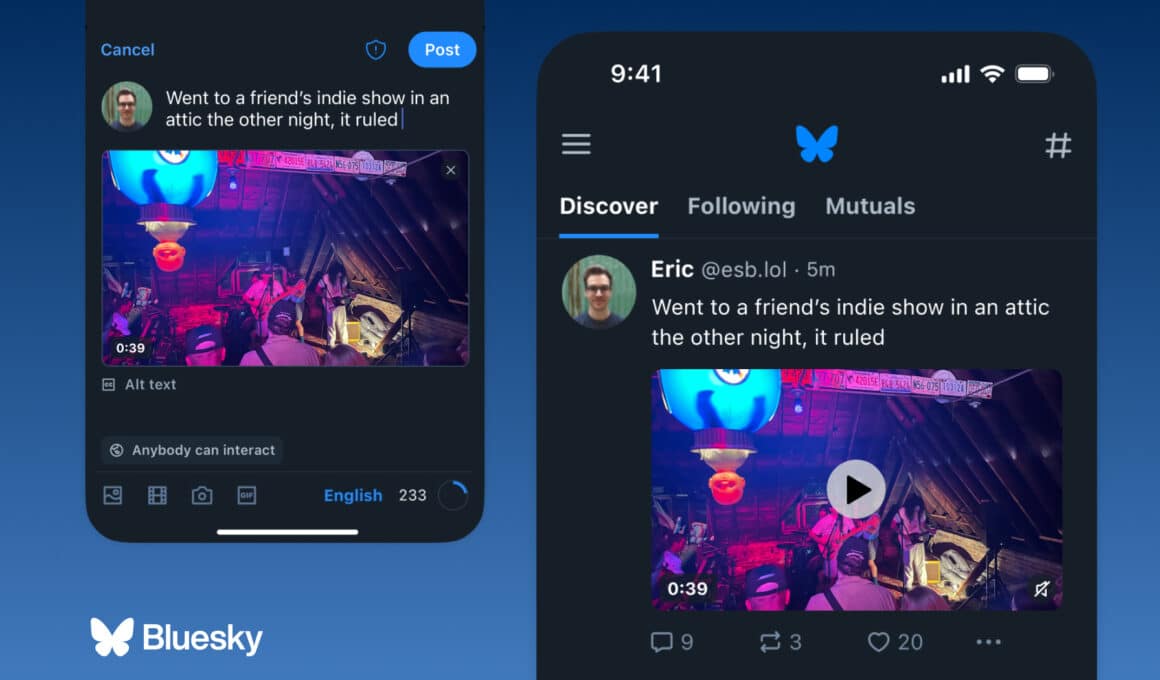 Upload de vídeo no Bluesky