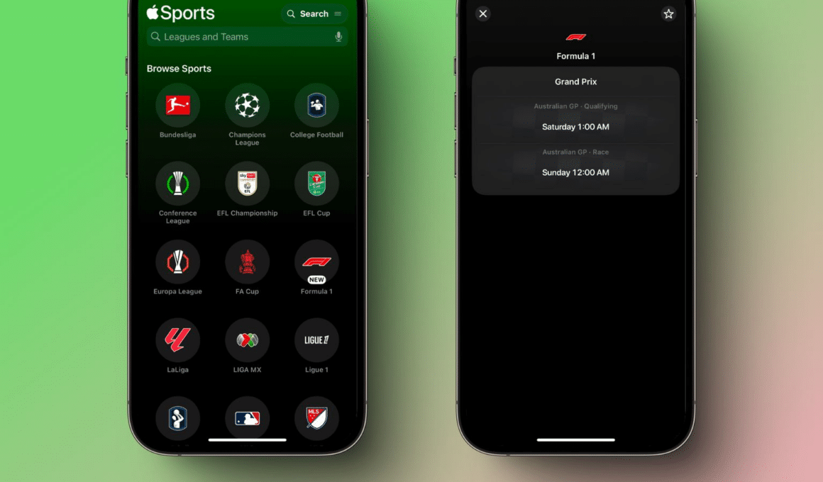 Fórmula 1 no app Apple Sports
