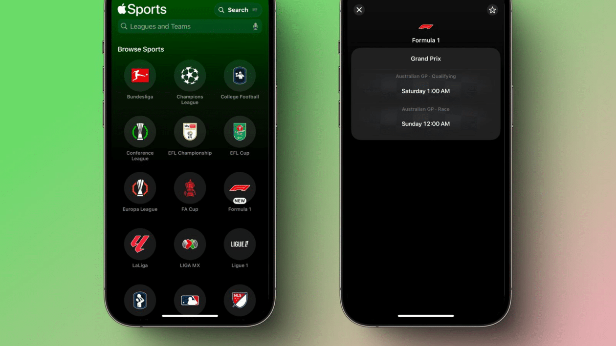 Fórmula 1 no app Apple Sports