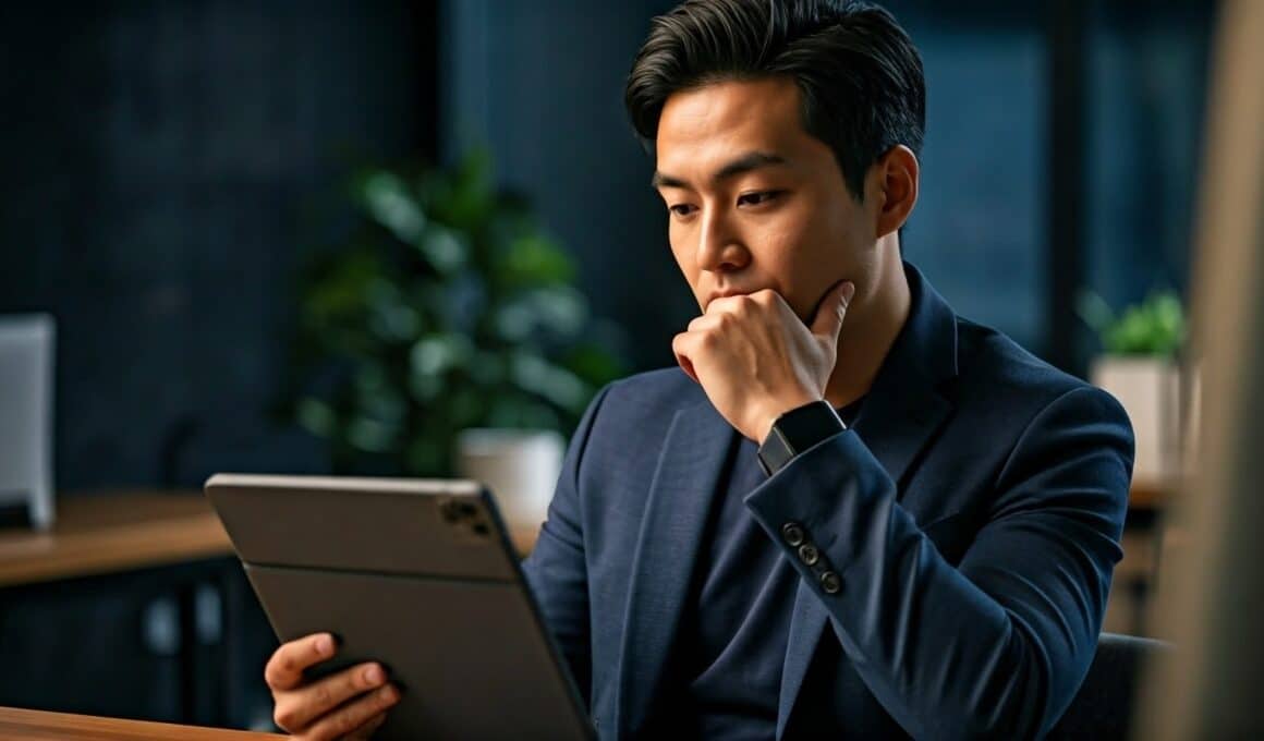 Homem usando iPad (imagem gerada por IA)