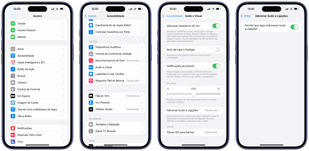 Áudio em ligações do iPhone