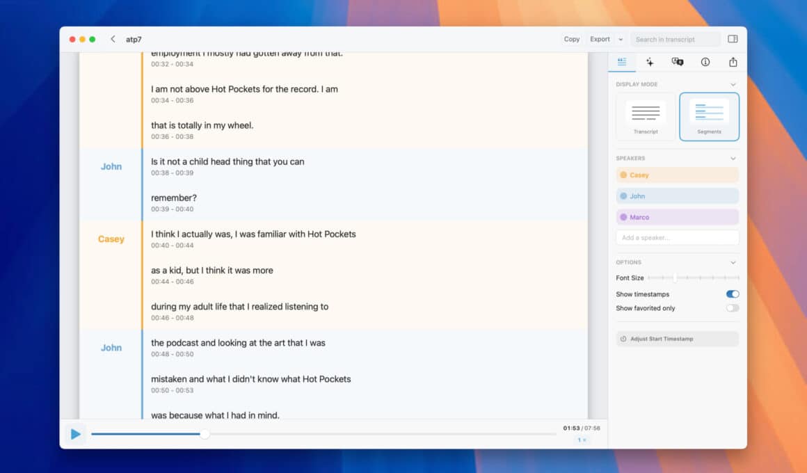 Detecção de locutor no MacWhisper