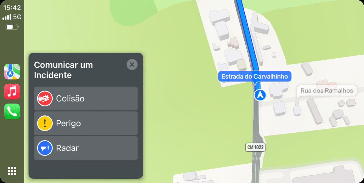 Reportar incidente no Mapas do CarPlay